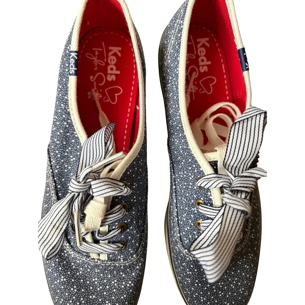 Keds Taylor Swift Eras Rare Champion Navy Blue Polka Dot Ribbon Lace Sneakers 7